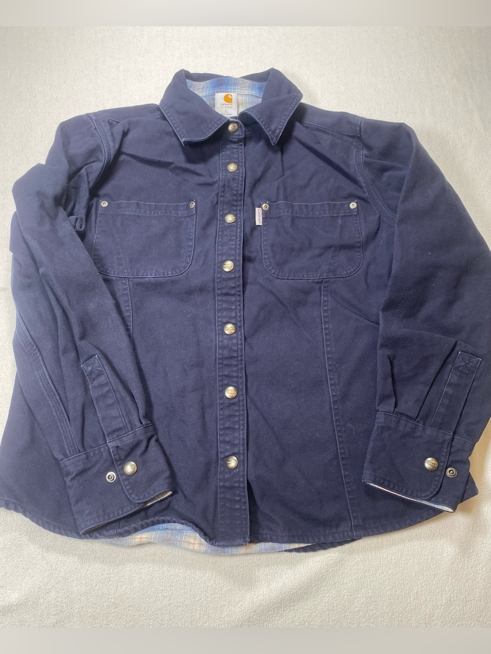 Carhartt Women’s Dark Navy Button-Front Jacket shirt. See description.